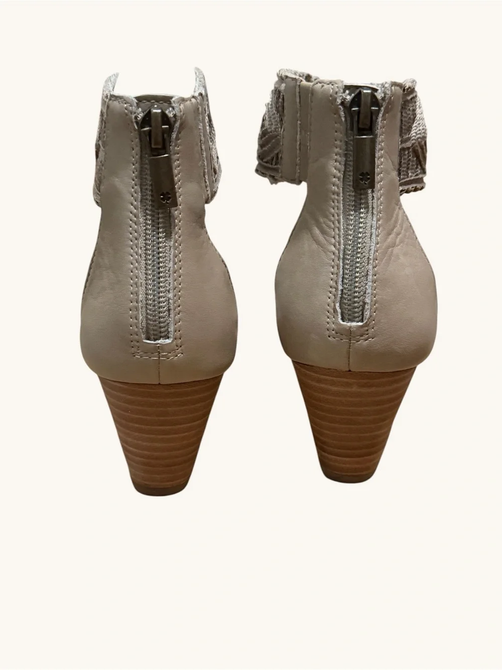 Lucky Brand Joshelle Roasted Cashew Beige Embroidered Ankle Wrap Low Wedges